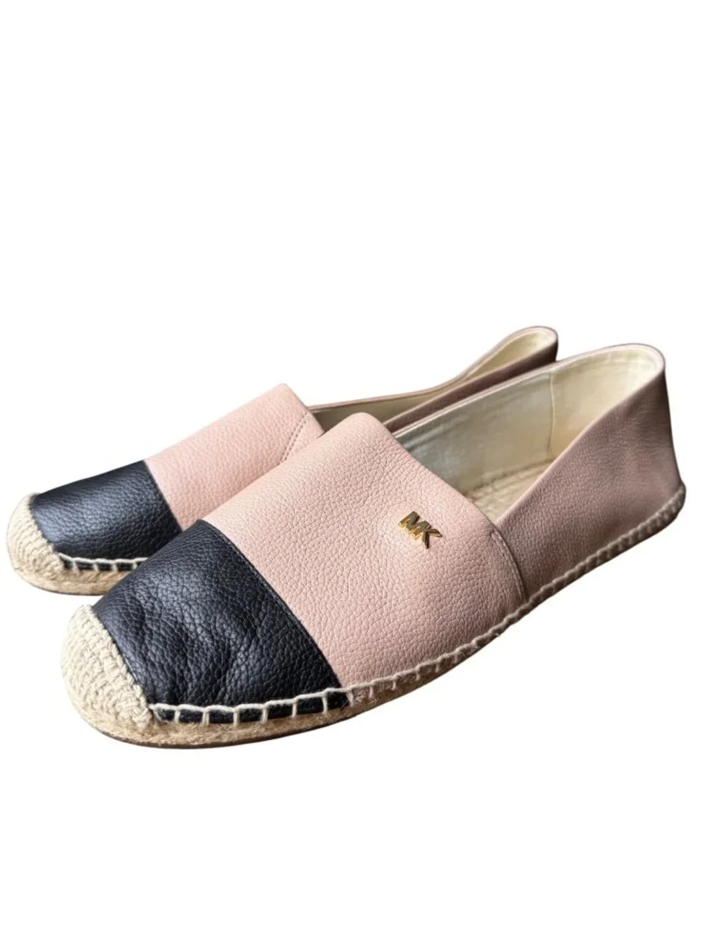 Michael Kors Kendrick Espadrille Slip On Shoes Size 8M Oyster Pink/Black Leather